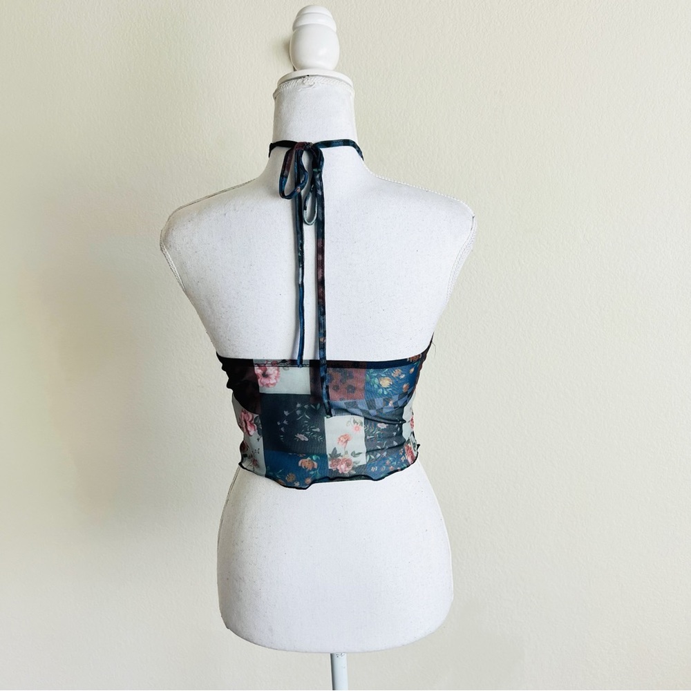 Patchwork Multicolor Mesh Criss Cross Halter Band… - image 3